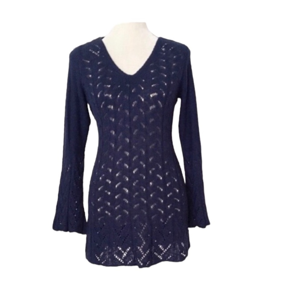 Style & Co Blue Open Knit Long Sleeve Sweater Size Medium